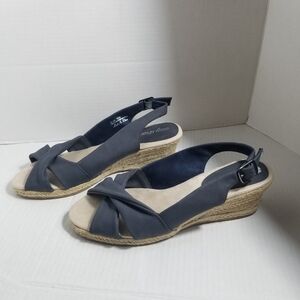 easy street navy blue espadrille wedge sandals